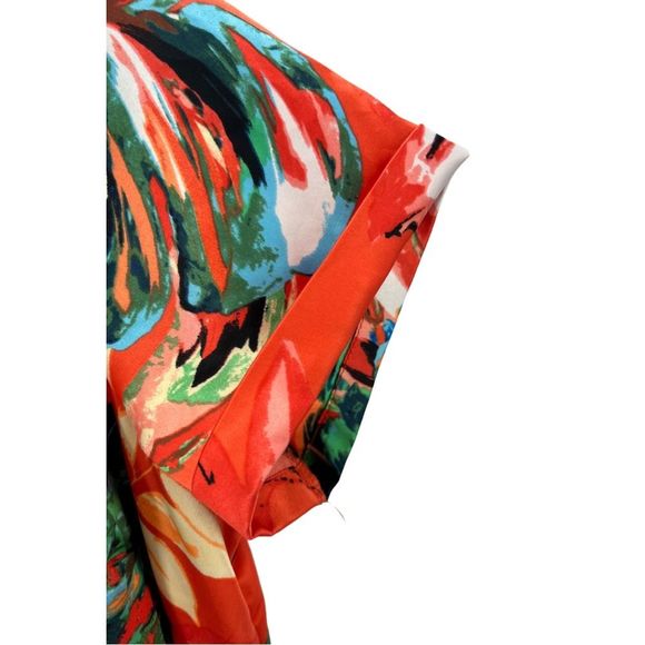 Signature Collection orange tropical print dress waist tie button front XL - Picture 4 of 8